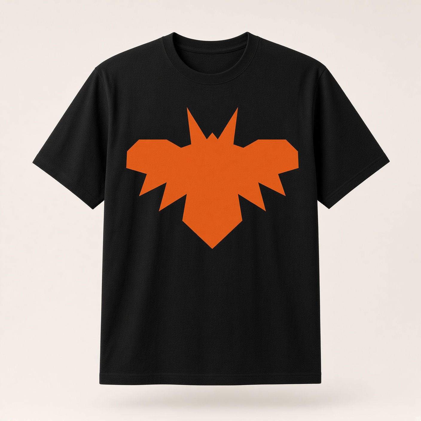 Black t-shirt with the orange SpaceBat emblem centered on the chest.